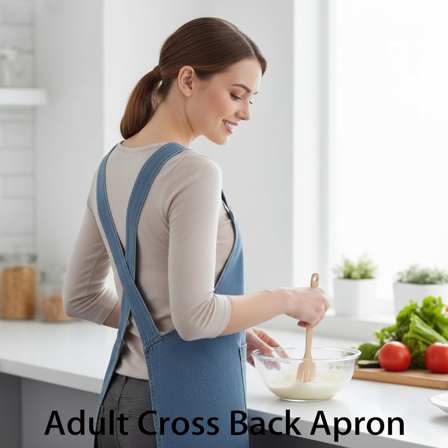Adult Cross Back Apron, 2026 New Lightweight Cotton Adult Apron, Denim Kitchen Apron for Women Men with Front Pocket (A)