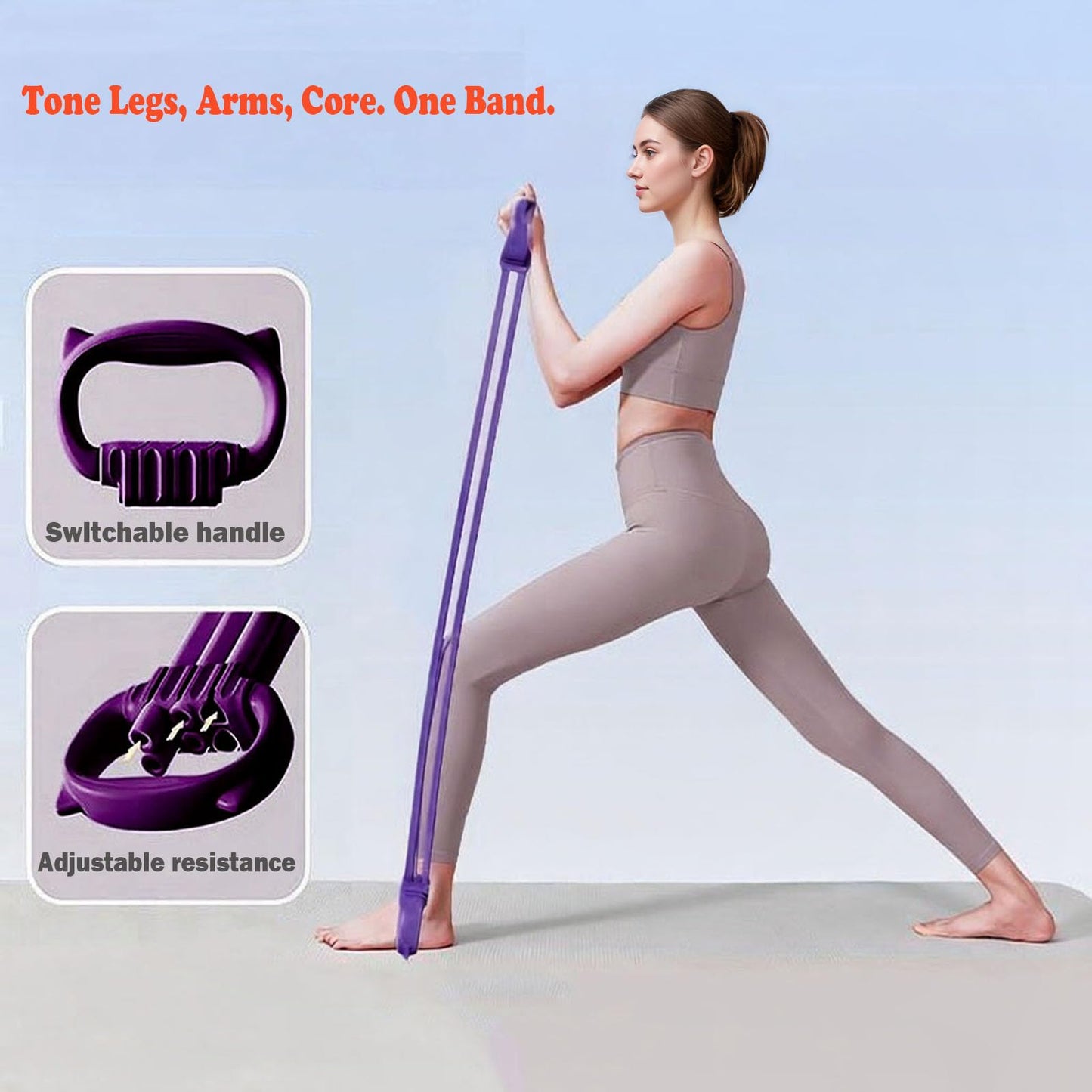 Pedal Resistance Band with Handle 8 Tube 3-in-1 Adjustable Resistance Band with 8 Levels & Foot Pedals, Sit Up Exercise Equipment,Multifunctional Fitness Band for Legs, Arms, Abs, Butt Workout at Home