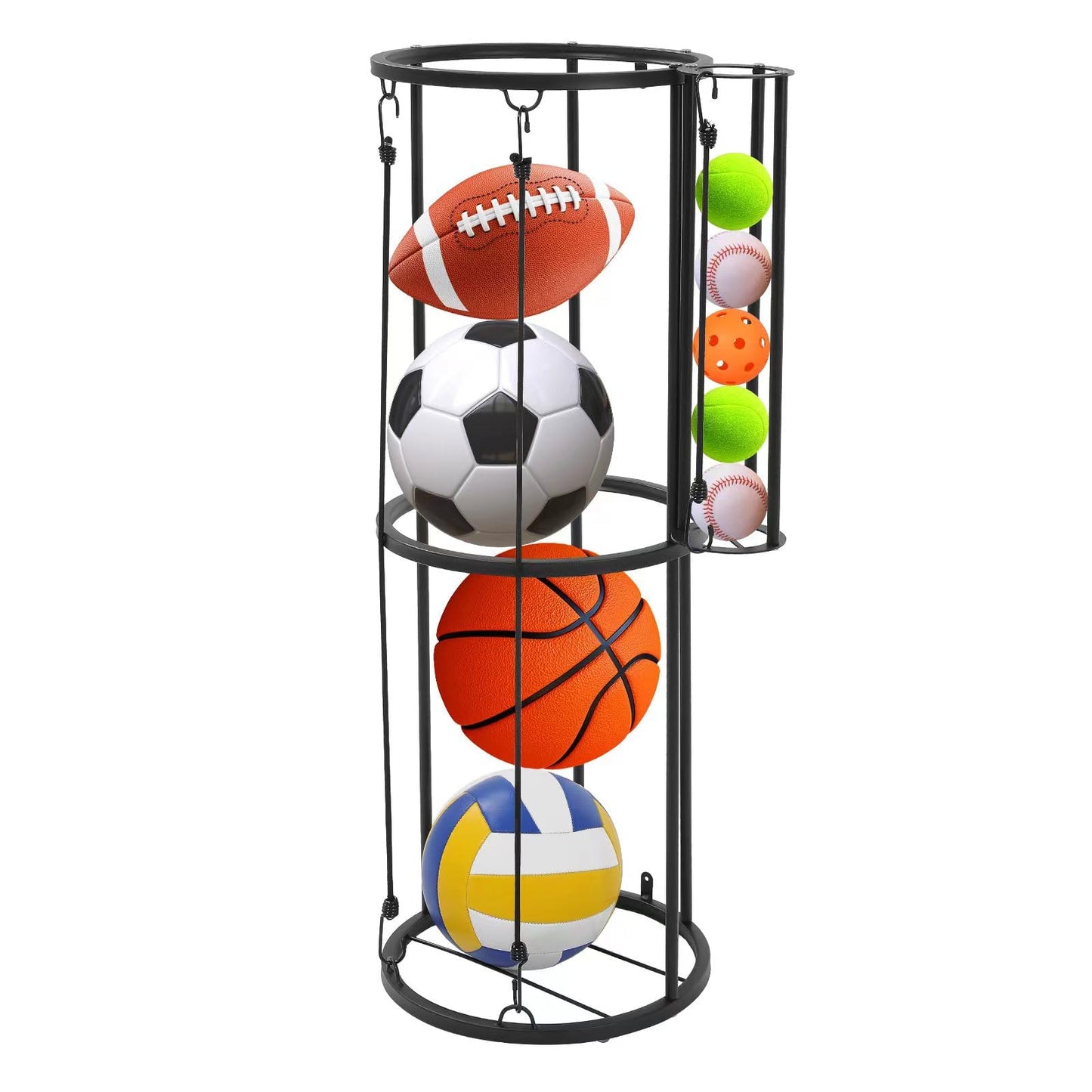AWZITUO Garage Ball Storage Rack - Wall Mount Vertical Basketball Rack with Small Ball Holder for Soccer, Volleyball, Football - Space Saving Sports Organizer for Storage, Home, Basement, Outdoor