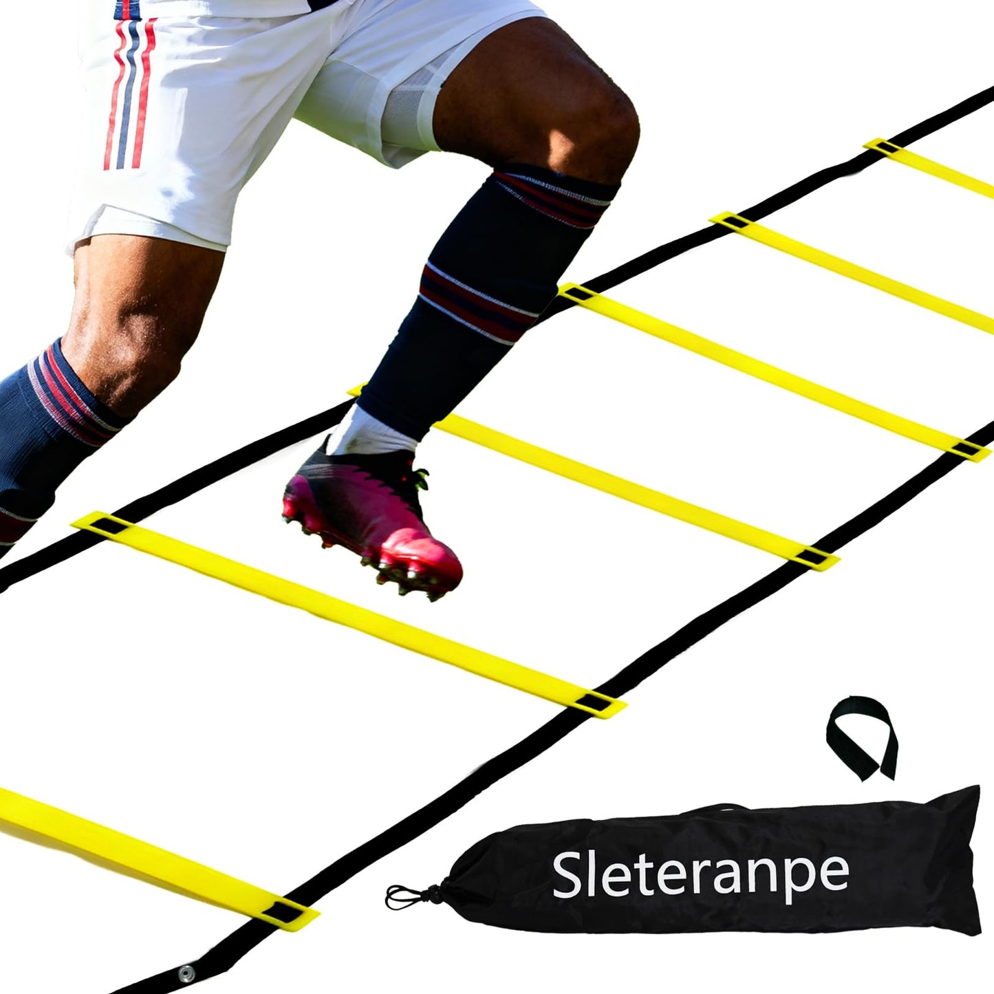 Sleteranpe 20ft Agility Ladder - Speed Ladder for Soccer with Carry Bag & Straps | 12 Adjustable Rungs | Soccer, Agility Training Equipment | Durable Footwork Ladder for Athletes (Yellow)