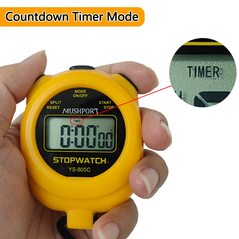 MUSHPORT 2 Pack Digital Stopwatch Sport Timer, ON/Off Countdown Large Display Simple Stop Watch for Sports Coaches PE-Teacher Referees, Orange