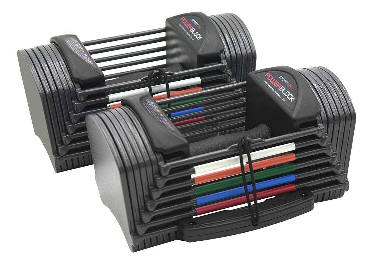 PowerBlock Sport 24 Adjustable Dumbbells, Sold in Pairs, 3-24 lb. Durable Steel Build, Innovative At Home Workout Equipment, All-in-One Exercise Product, Strength Training