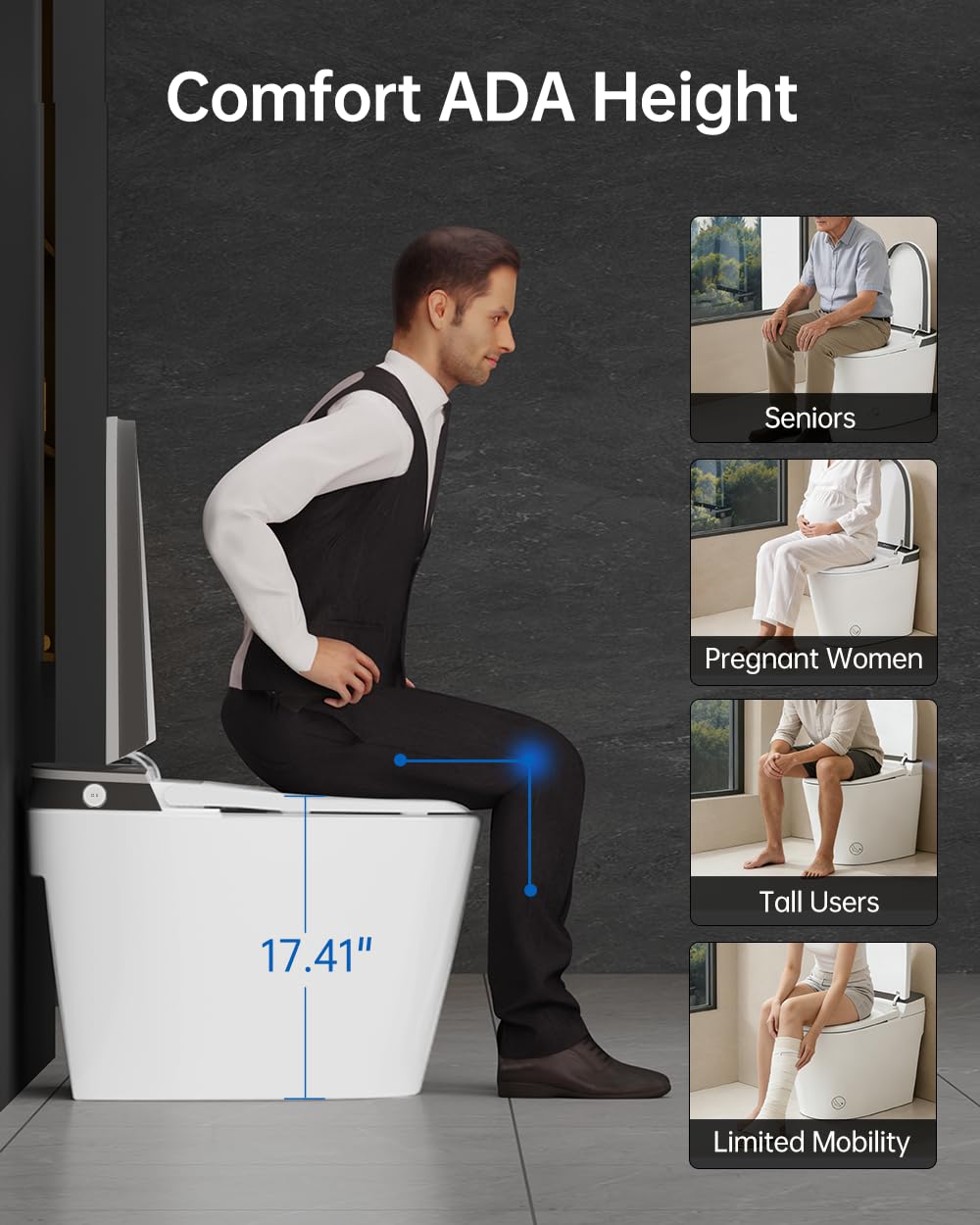 EPLO Smart Toilet Bidet with Auto Open Close,1000 Gram MaP Flush Score,Foam Dispenser, ADA Comfort Height, Moving Dryer,Auto Flush,Heated Seat,One Piece Elongated Toilet with Tank Built in U8MAX
