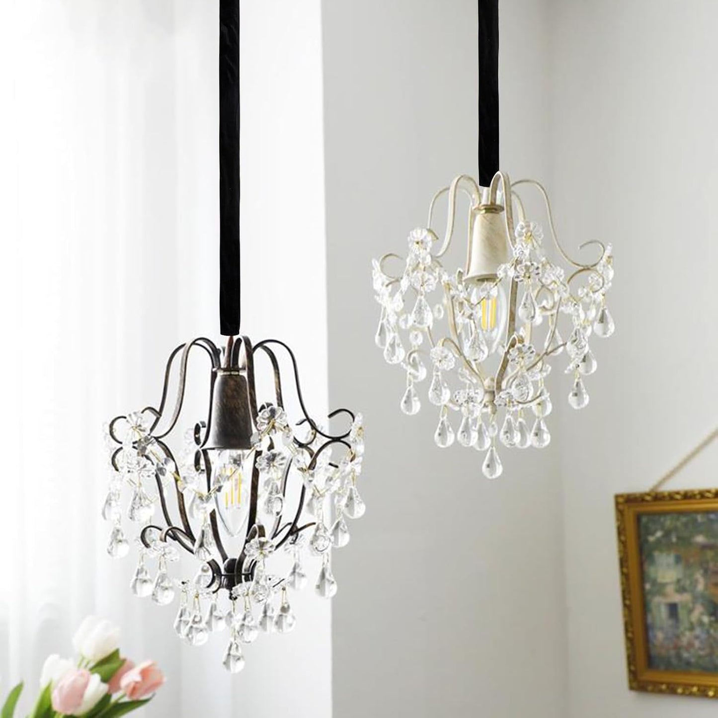 2 39.4 inches NICENEEDED PCS Chandelier Fabric Cord Cover, Black Chandelier Chain CoverChain Cable Sleeve, Velvet Cloth