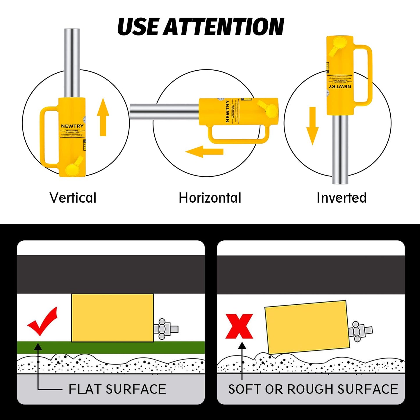NEWTRY 10 ton Hydraulic Jack Cylinder Long Ram 6” Stroke Portable Hydraulic Ram Industrial Lifting Tool Porta Power Retract Automatically