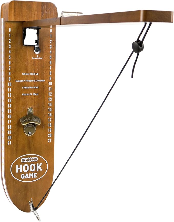 Ring Toss Game, Man Cave Decor, Solid Wood Wall Mounted Hook and Ring Game with Adjustable Rings & LED Lights, Ring Swing Game,Outdoor Games,Yard Games