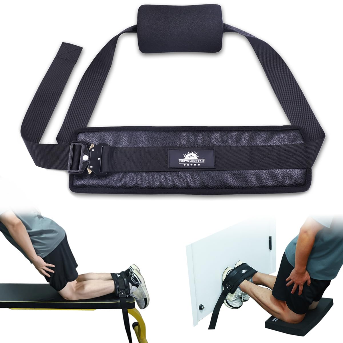 Nordic Hamstring Curl Strap – with Extra Large Foam Stopper and Thick Neoprene Padding, Fits Various Doors, Enhances Leg Strength and Muscles (knee pad not include)
