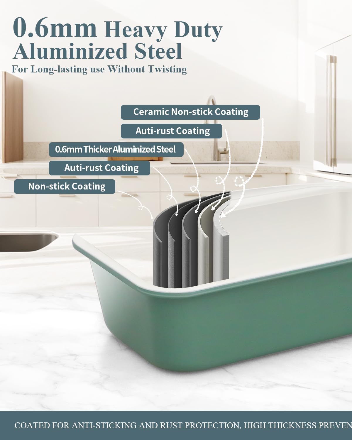 Skiennix Ceramic Nonstick Baking Pans Set - 30 PCS Stackable Bakeware, 550°F Oven Safe, Green
