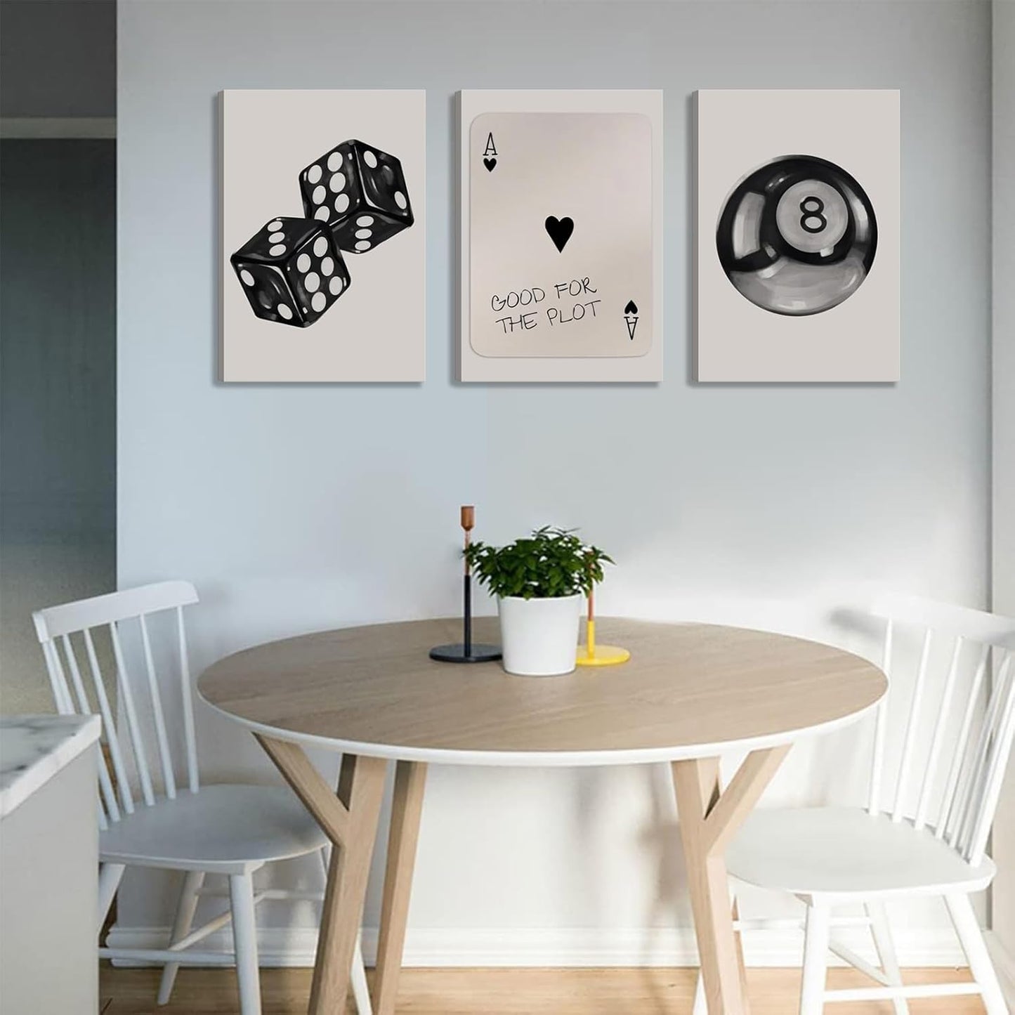 Skiennix 3Pcs Black & White Poker Dice Canvas Wall Art - Retro Y2K Aesthetic Decor | 12x16in Prints for Game Room