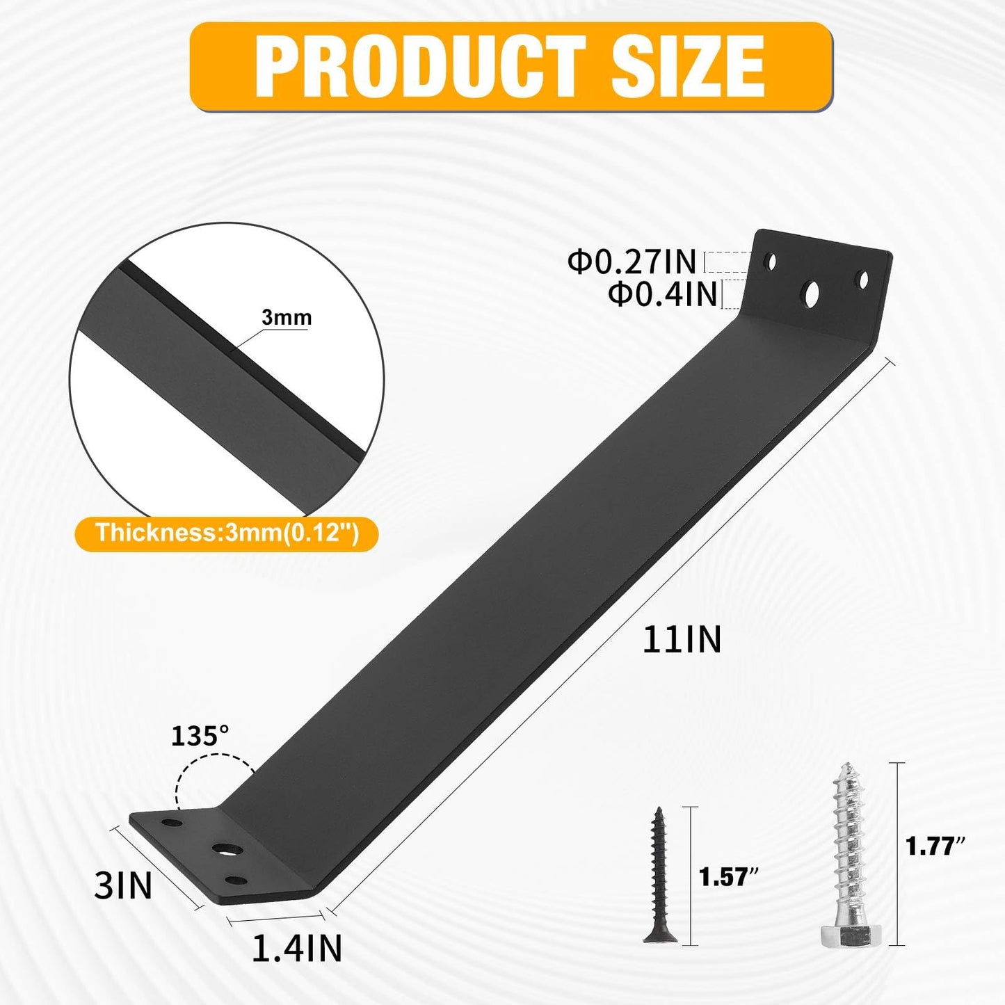4 Pcs Inside Moun 45-Degree Angle Bracket,11" x 3" Heavy Duty Corner Brace Support,45 Degree Support Knee Braces,Post to Beam Connectors for Wood 4x4 6x6 Lumber