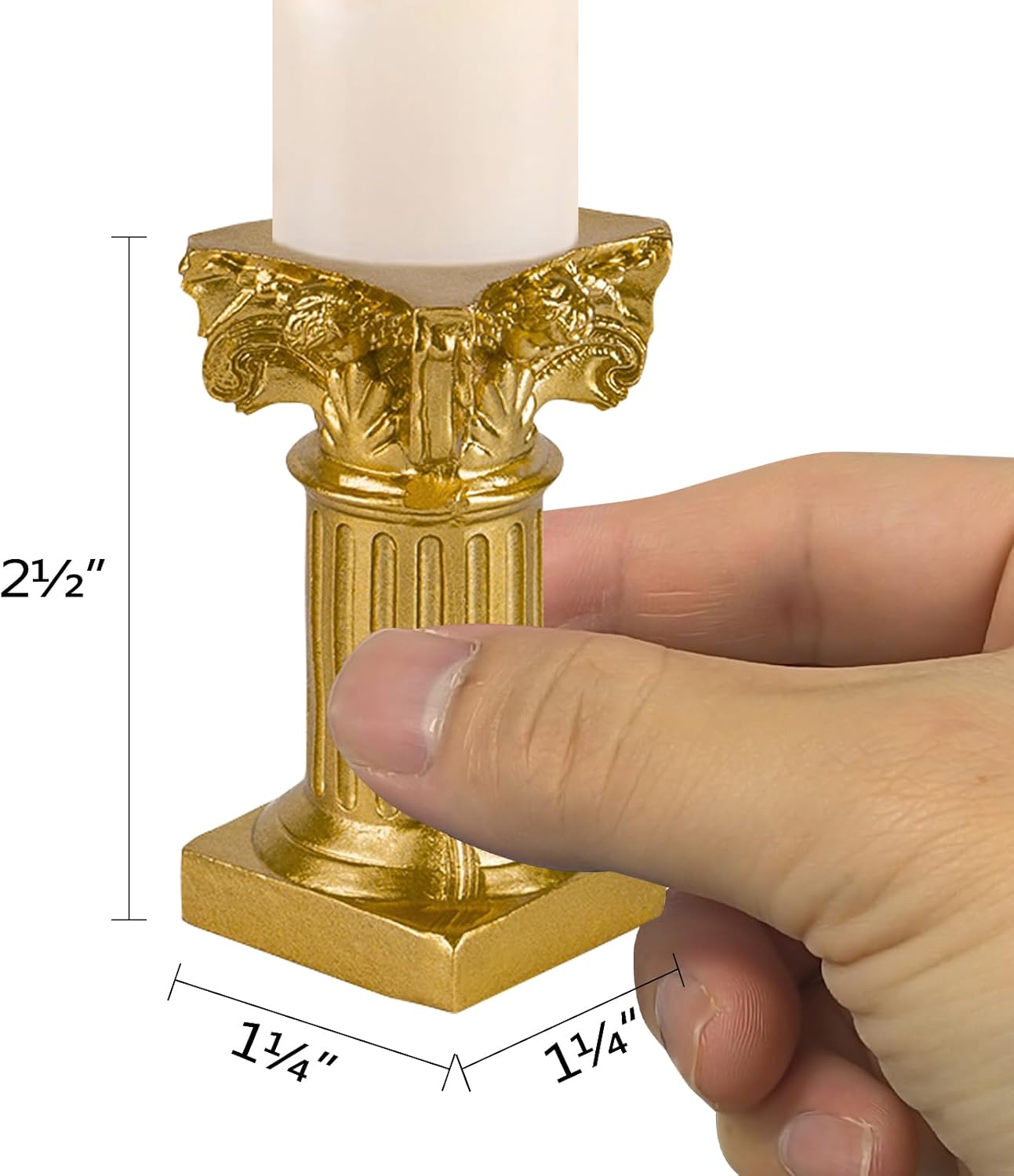 Skiennix Gold Candle Holders - Mini Roman Pillar Statues Set of 2 | Decorative Resin Centerpieces