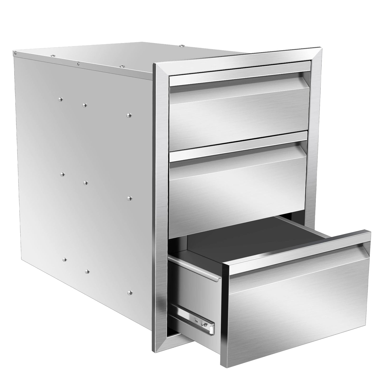 Outdoor Kitchen Drawers 16" W x 21" H x 23" D Inch Stainless Steel Flush Mount BBQ Triple Drawers for Outdoor Kitchen Island, or Patio Grill Station