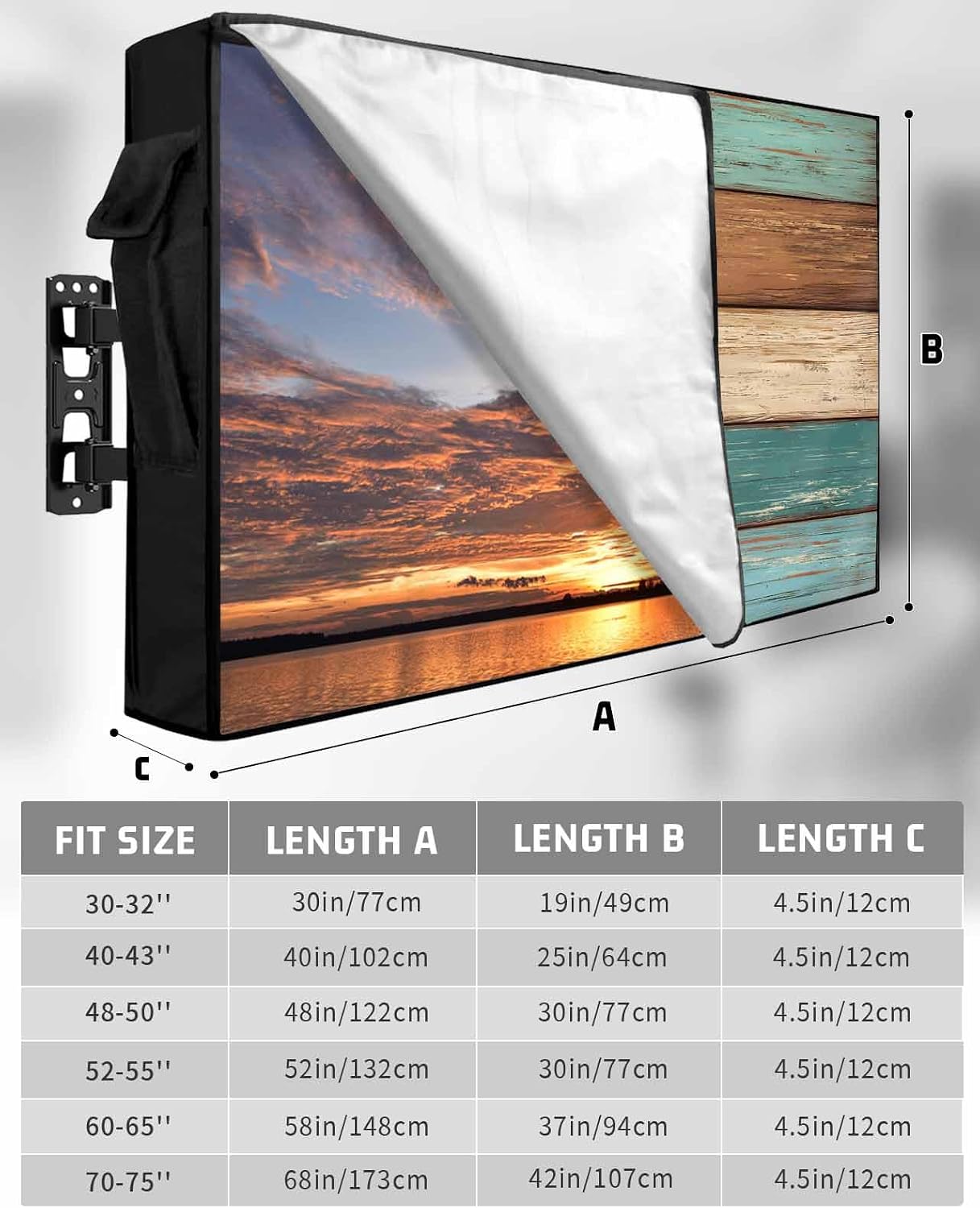 LiyanYenCng 70 75Inch Outdoor TV Cover Farm Retro Wooden Plank Weatherproof Waterproof Outside TV Protector
