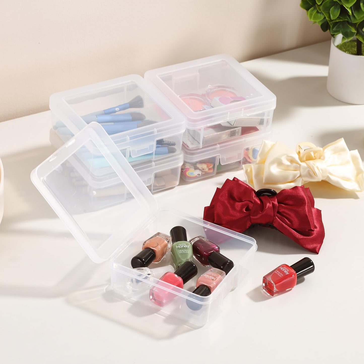 Skiennix 12-Pack Small Clear Plastic Storage Boxes - Versatile Organizer for Crafts, Jewelry & More