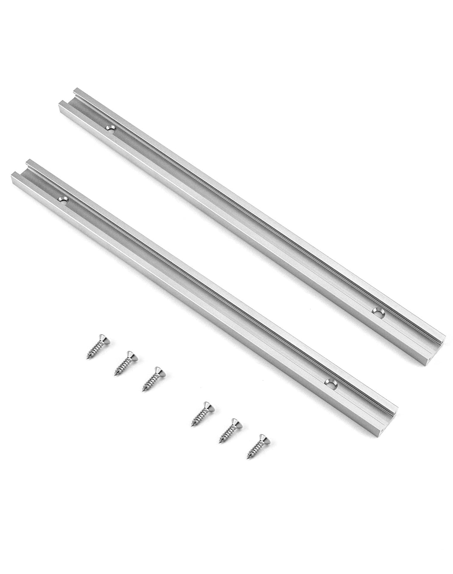 QWORK Aluminum T Track, 2 Pack 12 Inch Universal Double Cut Profile T Track, with Predrilled Mounting Holes and Screws, Woodworking and Fixtures, for Drill Press Table, Router Table