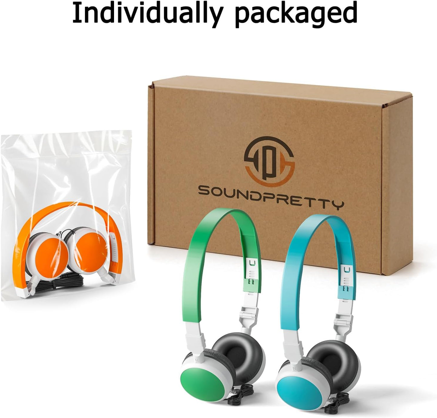 3-Pack 3.5mm Headsets Individually Wired Classroom Headphones - No Mic Kids Headphones with Jack, Multi-Color Bulk