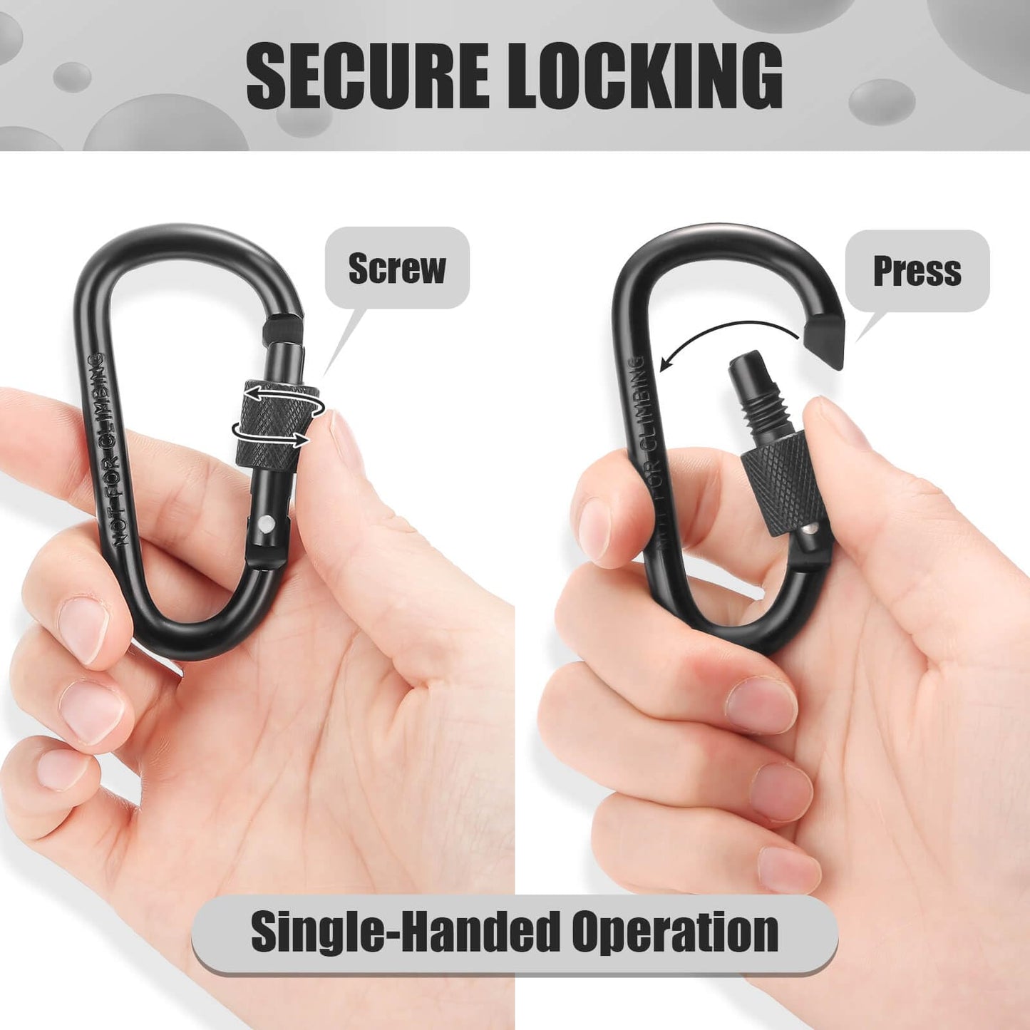 Cridoz Carabiner and Keyring Set, 6 PCS Metal D Ring Carabiner Clips with 6PCS Heavy Duty Key Rings for Keys, Bottles, Backpacks (Black)