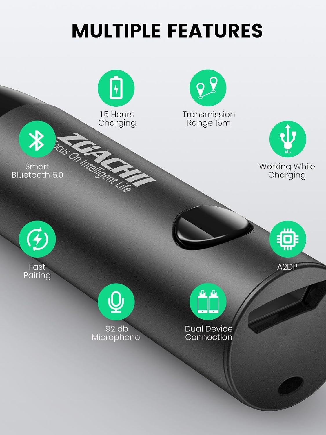 ZOACHII 5.0 3.5mm [1 Bluetooth Aux Adapter for Car, Wireless Bluetooth Audio Receiver with Jack for Vehicle Truck Home