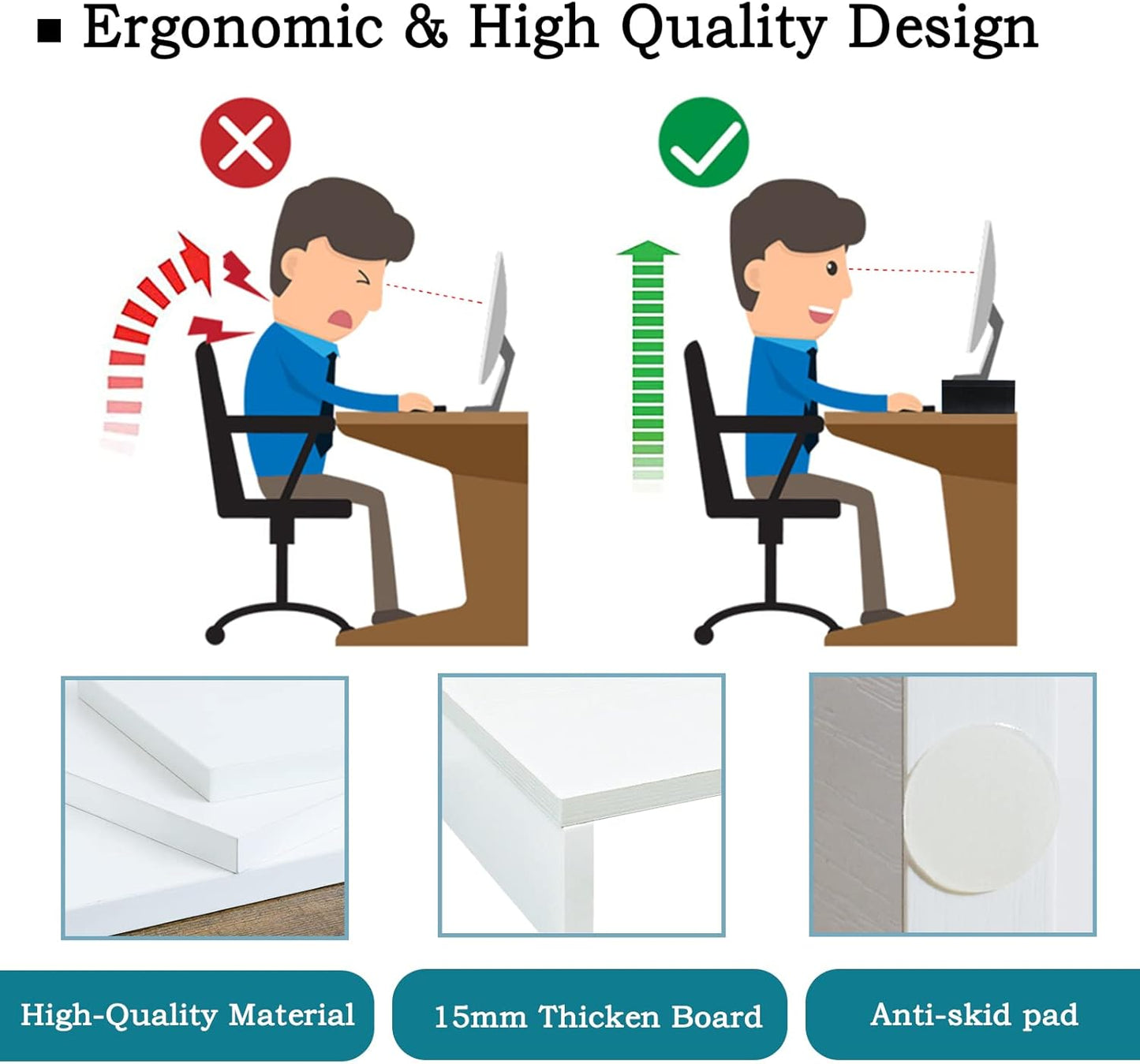 2 Pack, 2 TEAMIX White Monitor Stand Riser - Wood Tier Adjustable Dual Monitor Riser for Laptop/PC Computer Stand
