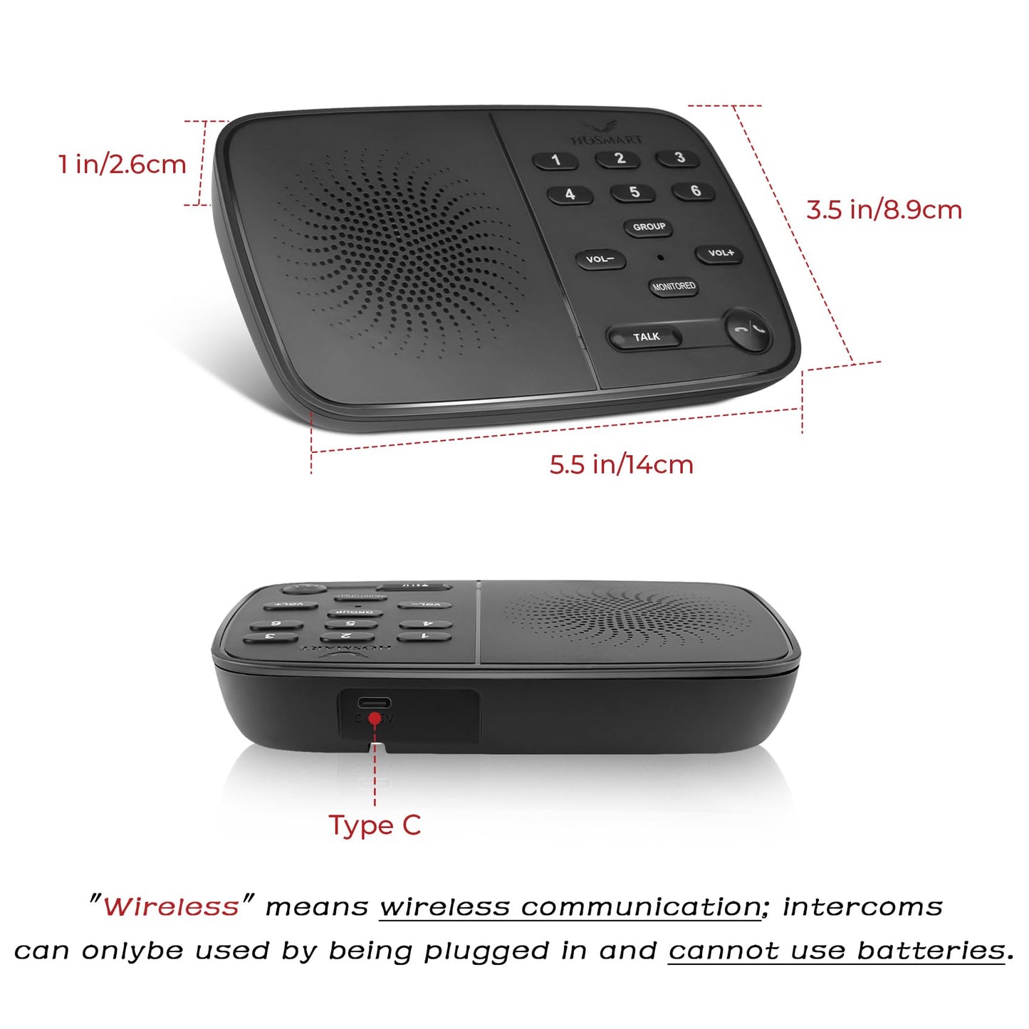 Hosmart UltraSpeak Pro Intercoms Wireless for Home, Two-Way Real-time Intercom Full Duplex Wireless Intercom System for Home Use, Clear Sound House Intercom System for Business with 1200 Feet Range