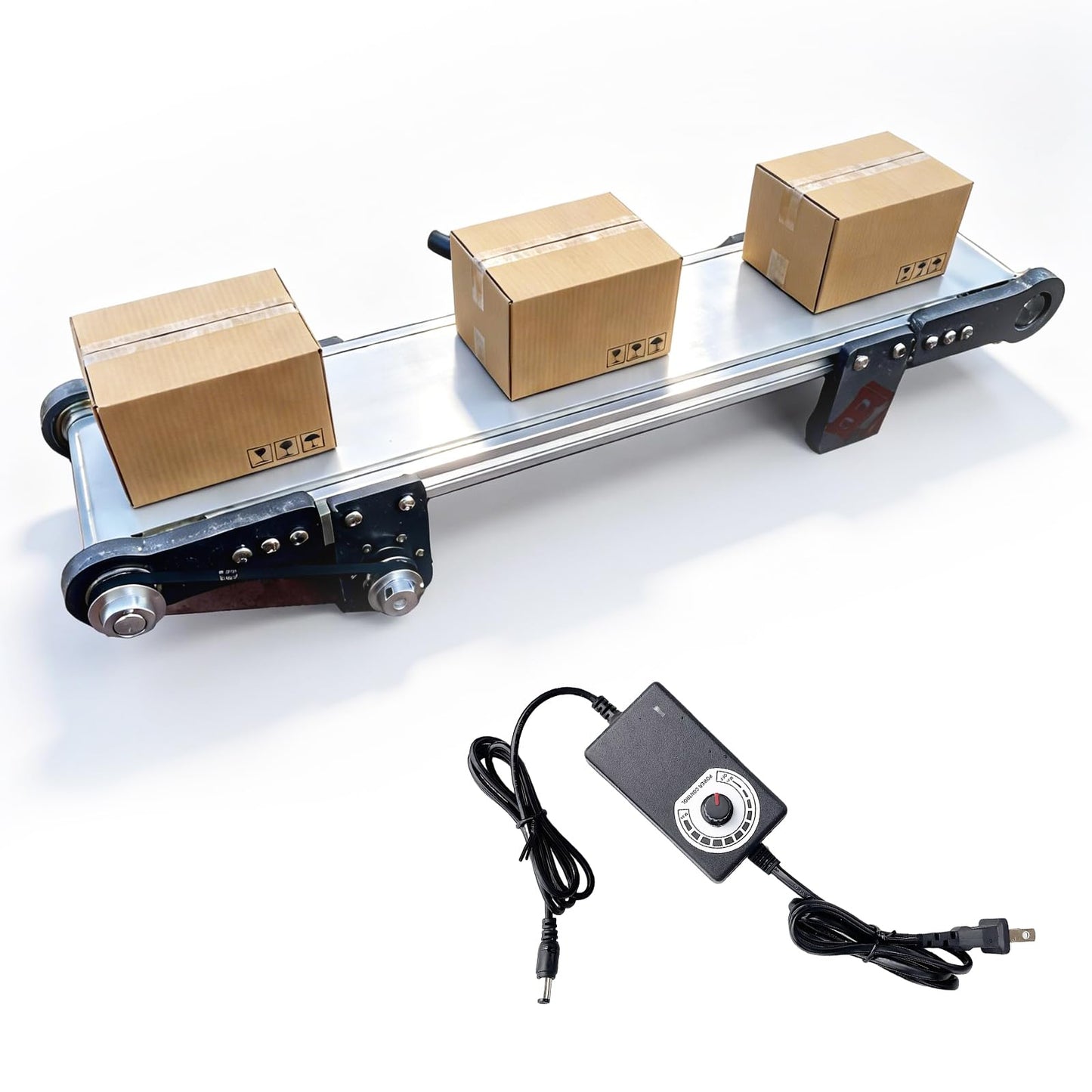 DC 12V Variable Speed Electric Conveyor Belt System with Controller, 116RPM Motor, 19.7” x 3.9” Aluminum & PVC Frame for Industrial, DIY Projects (19.7 x 3.9 x 2.8 in)