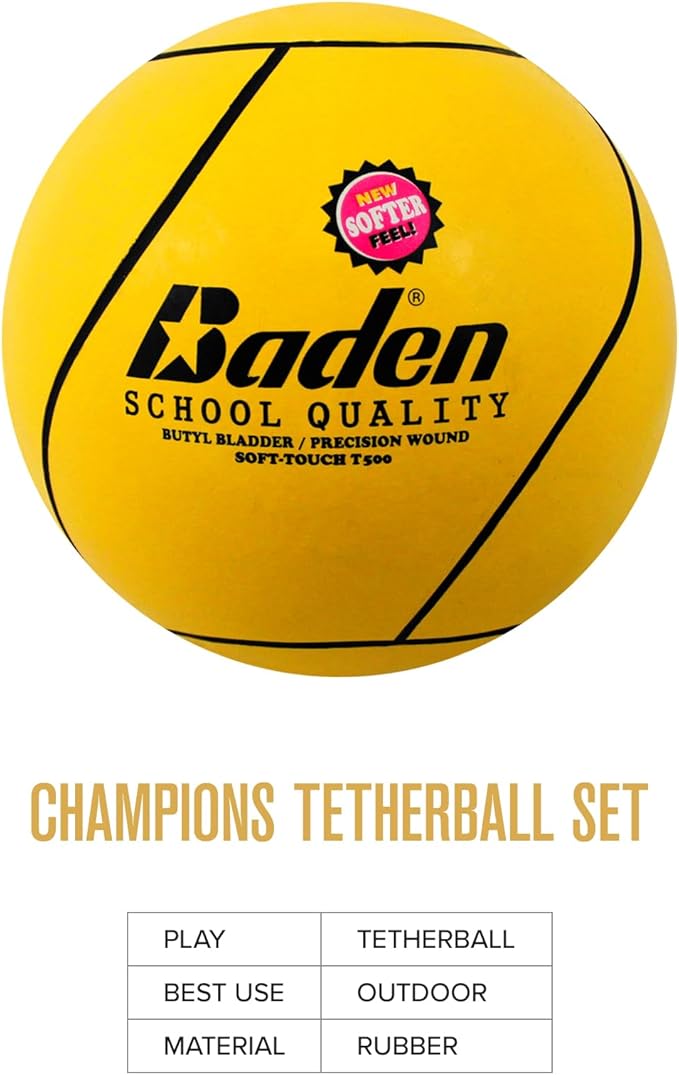 Baden School Quality Tetherball Set - Soft-Touch Tetherball Ball and Rope