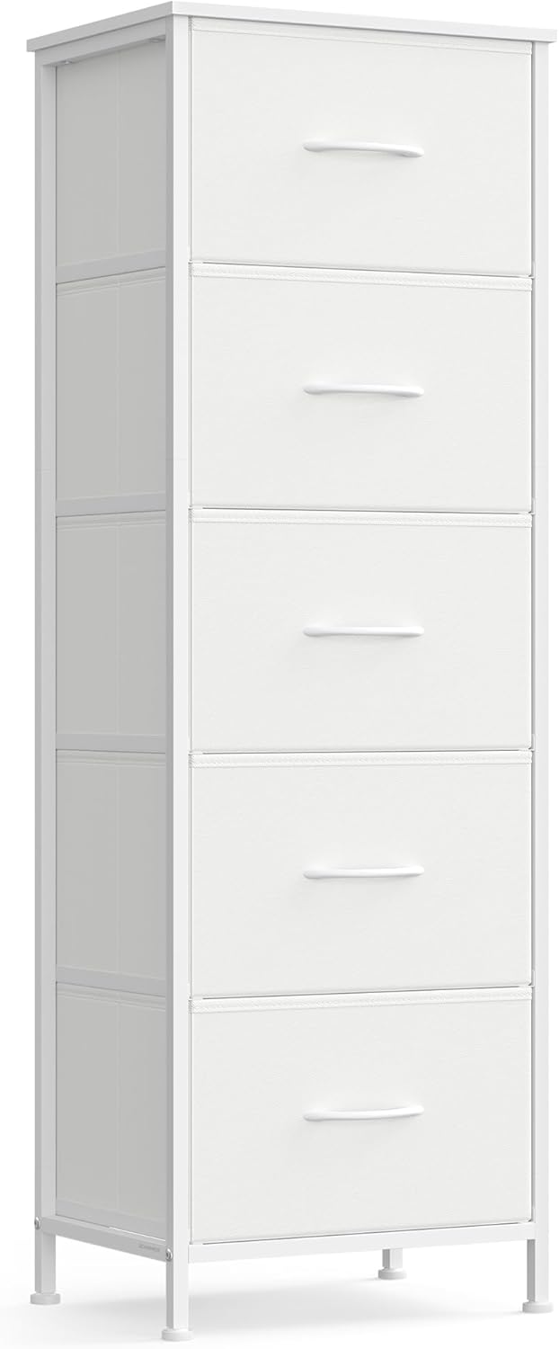 SONGMICS Dresser - Stylish Chest of Drawers with 5 Non-Woven Fabric Bins | Cloud White & Snow White