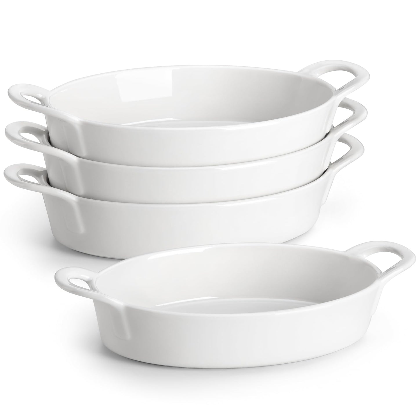 MALACASA Small Casserole Baking Dishes for Oven, Ceramic Oval Baking Dish Sets of 4, 8" x 5" Inch Au Gratin Baking Pans with Handles for Roasting, Lasagna, Pie, Baking Meat & Vegetables, White
