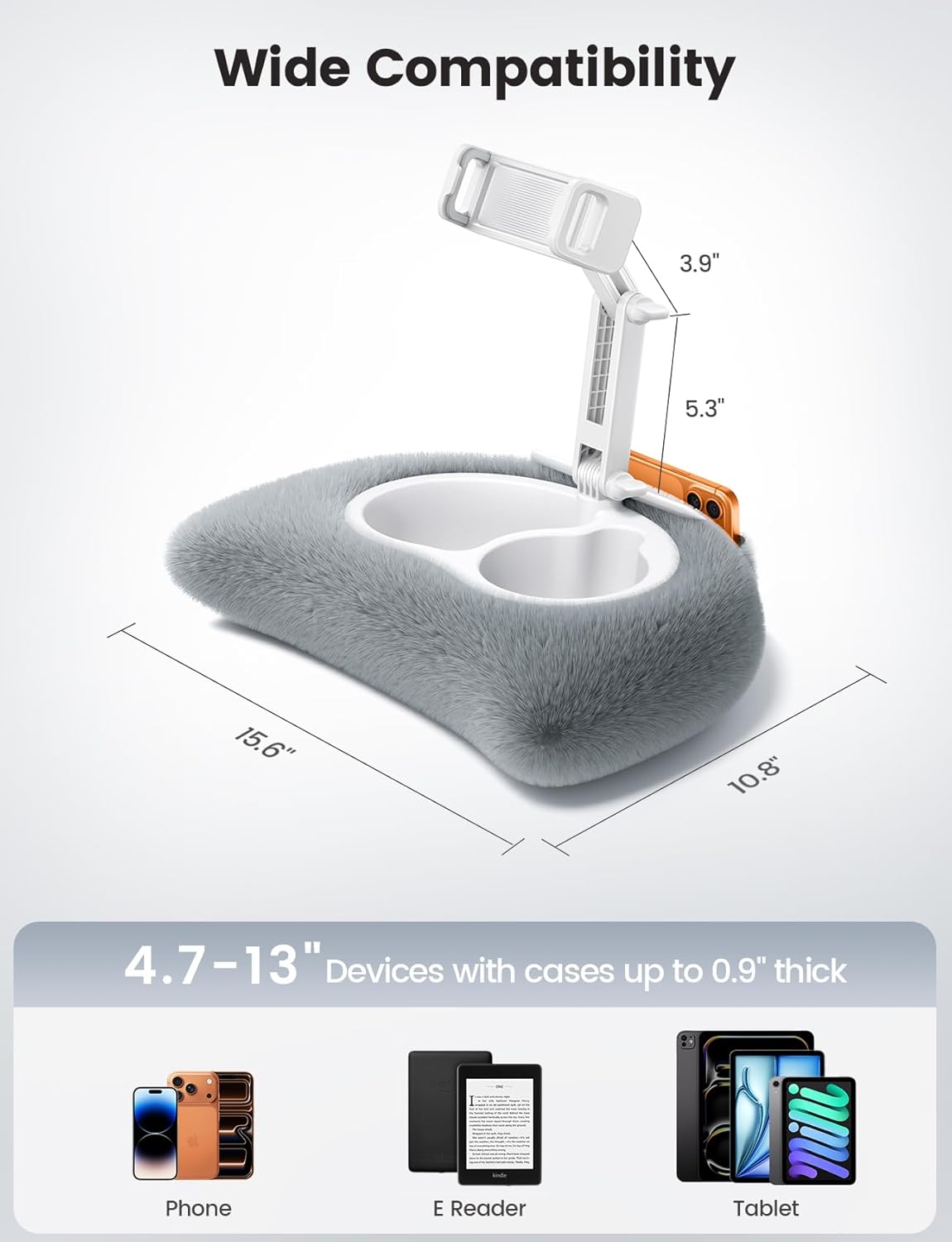 [360 4.7-13" Lamicall Tablet Pillow Holder Kindle Stand - Adjustable Arm][Snack Bowl] iPad Lap Holder, Kindle