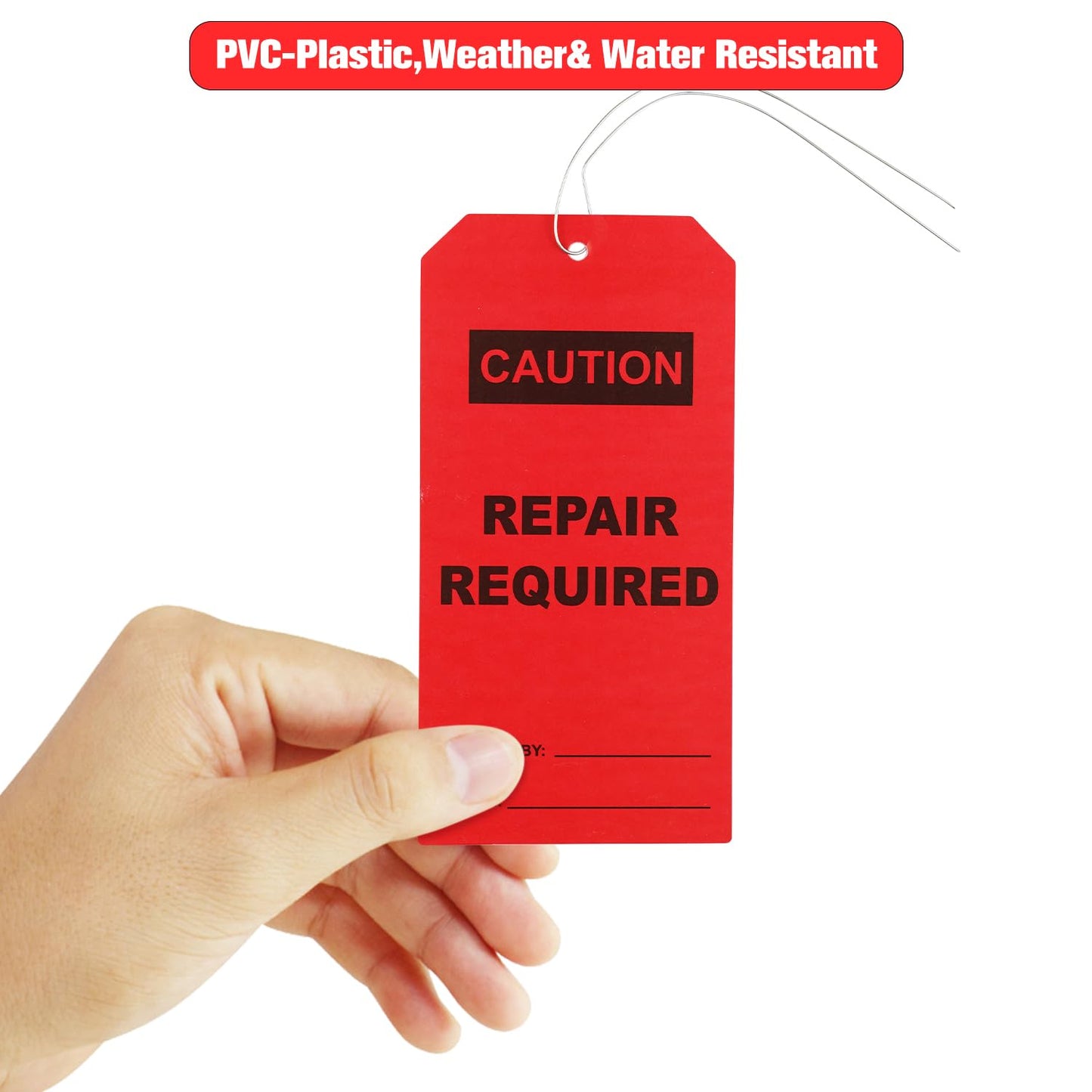 50 pcs Repair Require Tags with Pre-Attach Wire,PVC Plastic Maintenance Required Tags