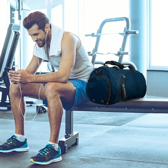 INOXTO Small Sports Gym Bag，Travel Duffel Bag with Dry Wet Pocket and Shoes Compartment for Women and Men，35L Waterproof Weekender Fitness bag For Swim Sports Travel Working Out (blue)