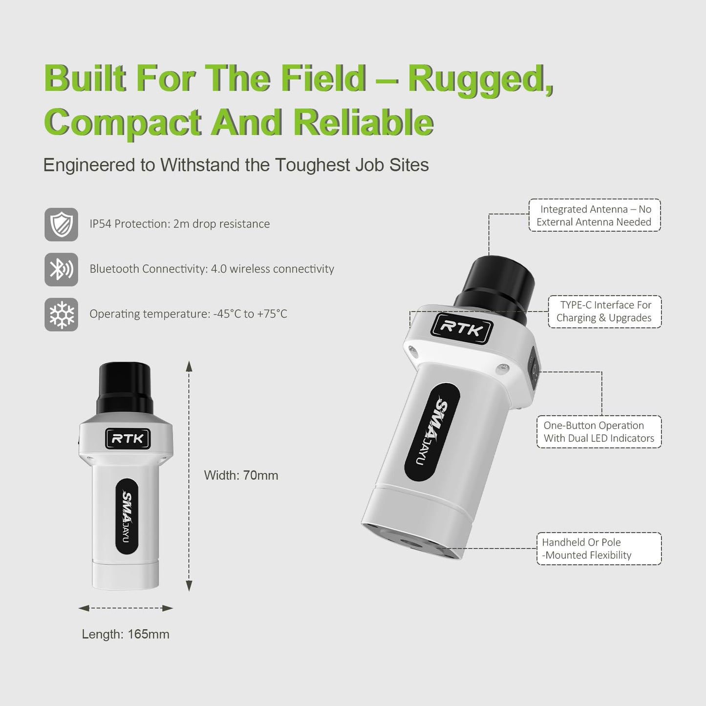 SMA25R Net GNSS RTK Survey Equipment, Android Handheld GPS Positioning Rover Receiver with Software, CORS Connection, 10cm Accuracy by PPP, 0-60° Tilt Compensation, for Land Surveying, Construction