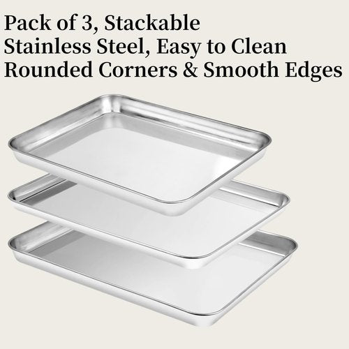 Heavy-Duty Stainless Steel Baking Sheet Set by [Brand Name] - 3 Versatile Sizes for Perfect Cookies | 12, 16, 17.5 Inch