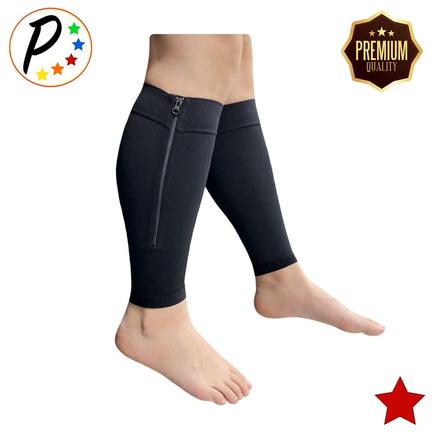 Presadee Shin Premium 20-30 mmHg Firm Compression Leg Calf Sleeve With Zipper (Black, L/XL)
