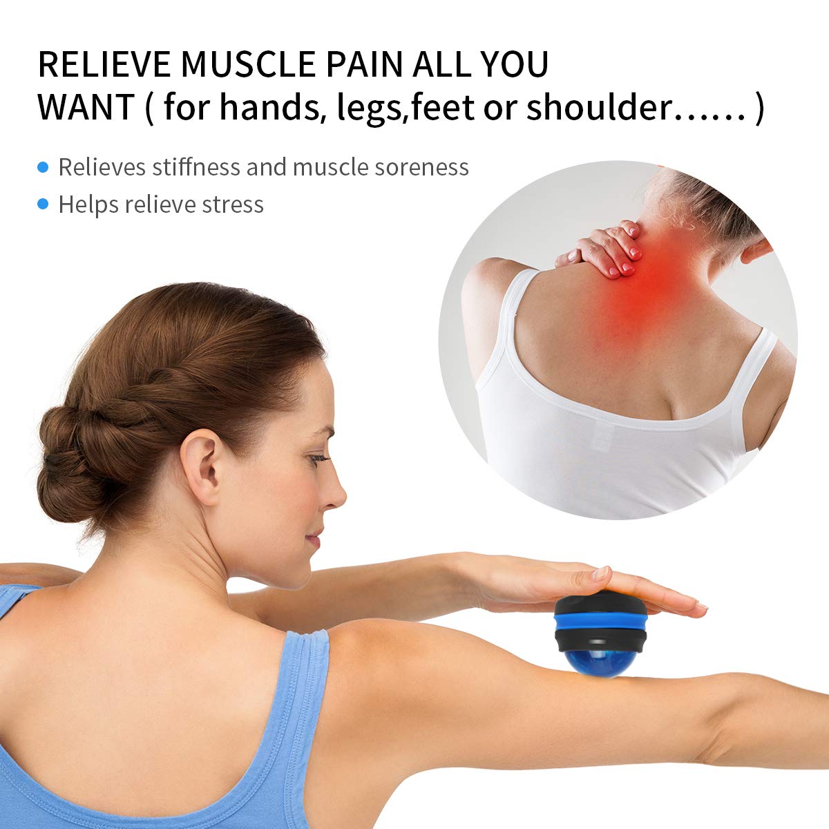 Coolrunner Massage Ball, Manual Roller Massager, 2-Pack Handheld Self Massage Therapy and Relax Full Body Tools for Sore Muscles, Shoulders, Neck, Arms, Legs, Back, Foot, Body (Blue+Purple)