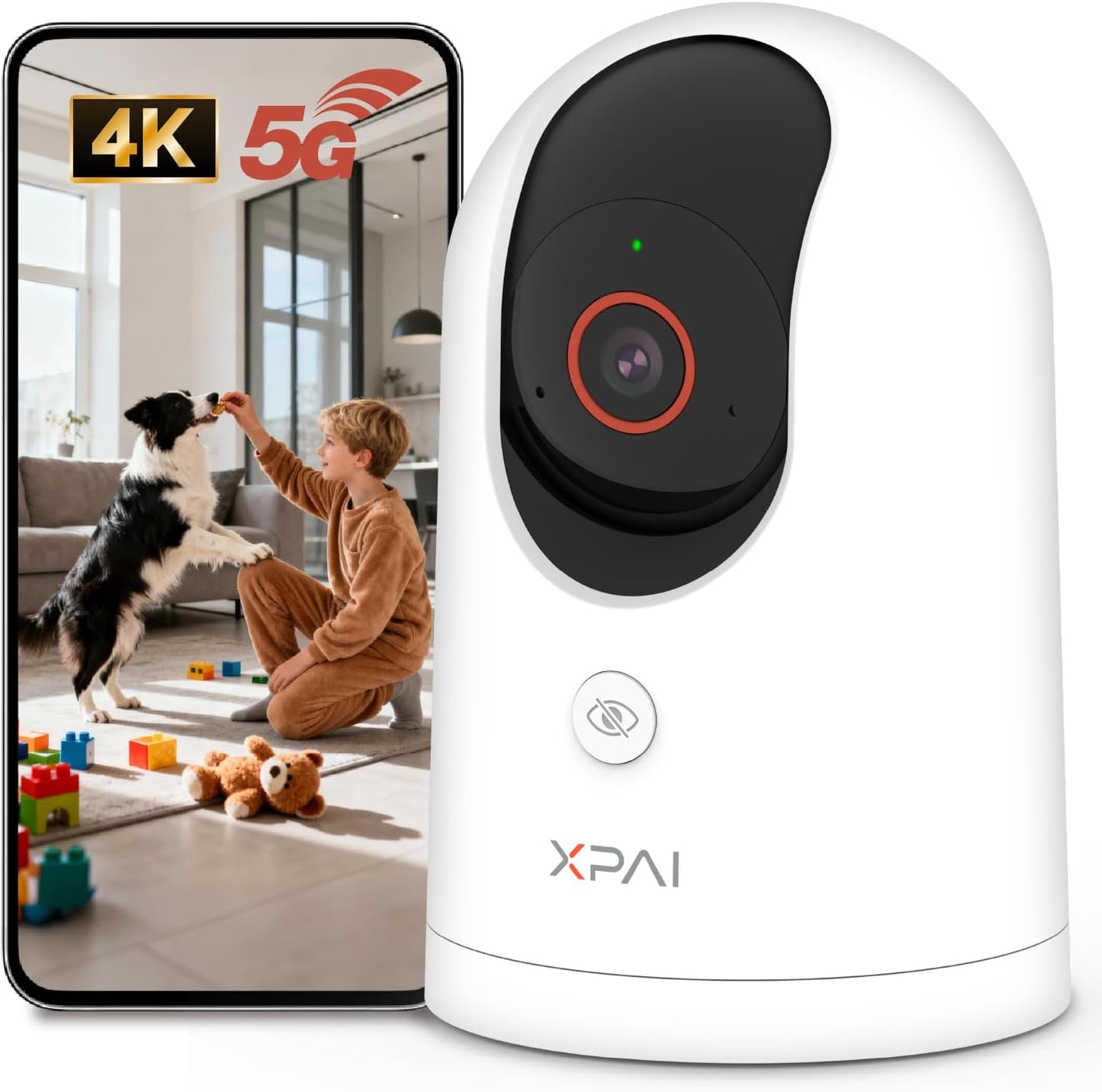 xpai 4K 64G APP,360 Detection,2-Way Security Camera,Industry's First with Built-in Storage No Monthly Fees,Indoor