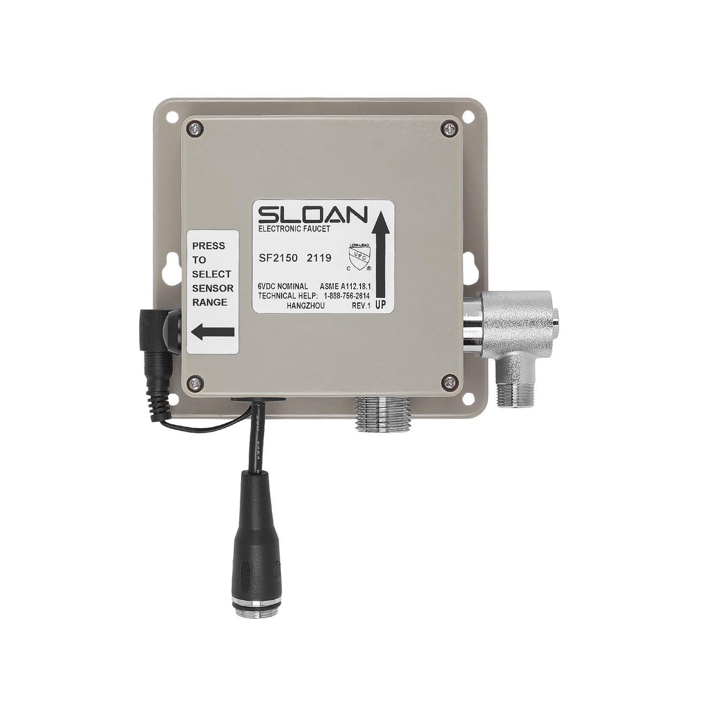 Sloan SF-2100 Sensor Activated Touch-Free Faucet, Commercial Grade w/Mounting Hardware - 0.5 GPM Plug Adapter Hardwired Deck-Mounted Low Body with 4" Trim Plate, Polished Chrome Finish, 3362103