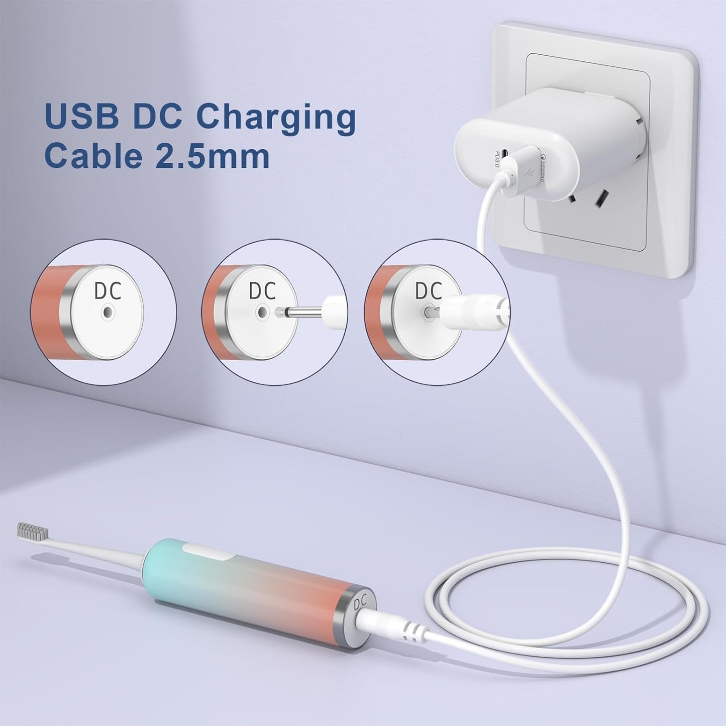 2 Pack 2.5mm Vancle DC Charging Cable USB to DC Fast Charger Cord for Beauty Instrument Charging Cable Massager Charger