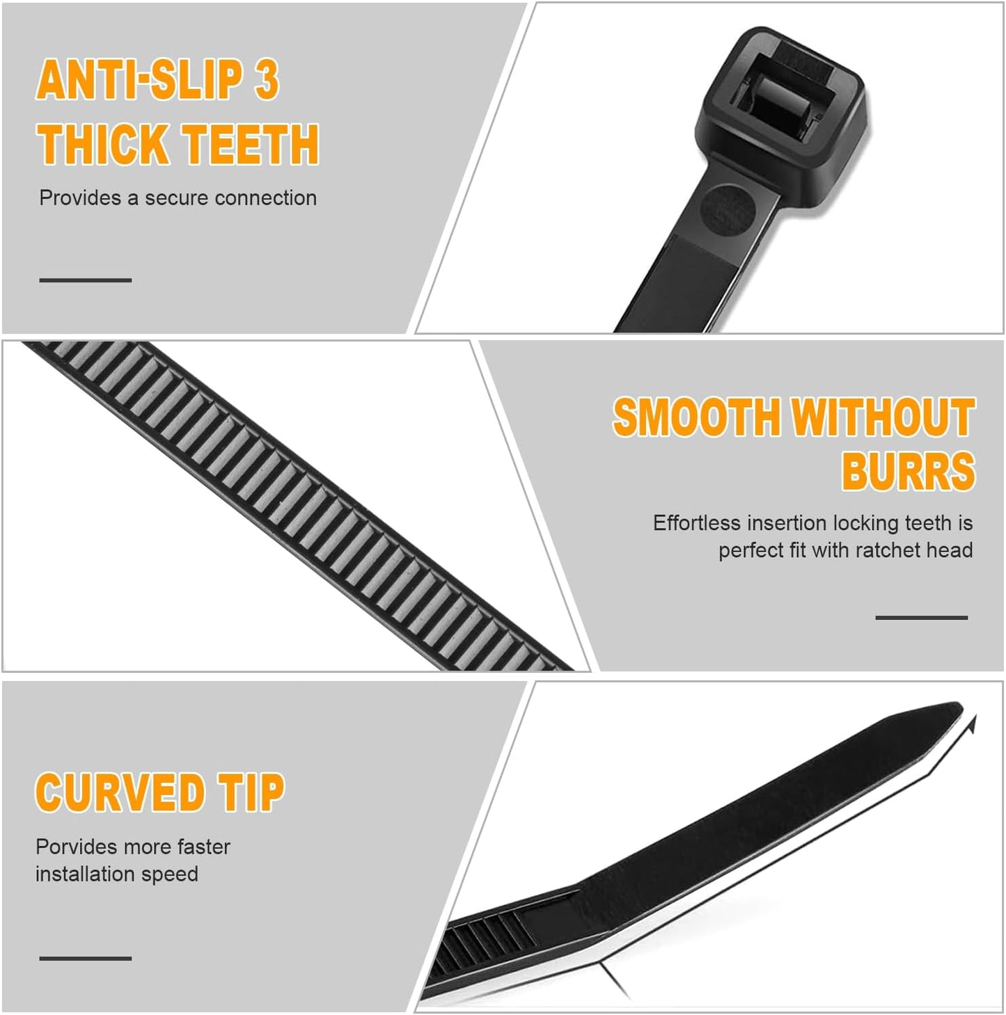 1200pcs 12 Inch, 50lb RAZCC Black Cable Zip Ties Heavy Duty Plastic Nylon Tie Wraps with Tensile Strength for Indoor