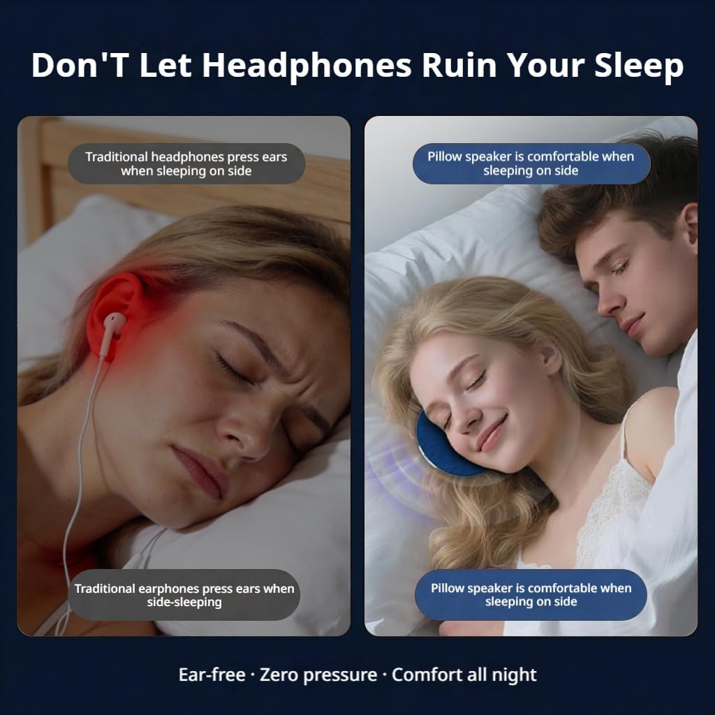 Under Pillow Speaker - Mini Portable Bluetooth Pillow Speaker for Sleeping with White Noise, Timer Ultra-Thin Wireless