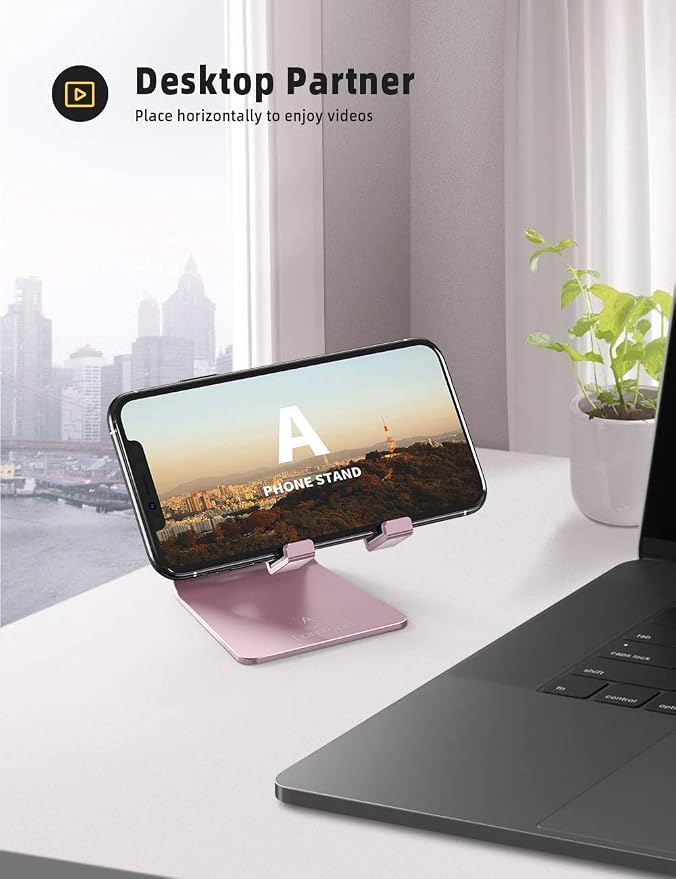 Lamicall Pink Phone Stand, Desk Accessories - Rose Gold Pink Cell Phone Holder, Office Decor, Office Desktop Accessories, Suitable for iPhone 16 15 14 13 Pro Max, 4-8'' Phone
