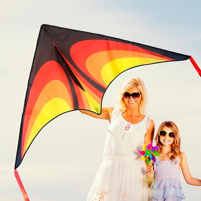 Red Large Delta Kite Flying Toys for Kids & Adults Easy to Fly，Kites Handle Line Outdoor Sports Kite Nylon Professional Wind Kites