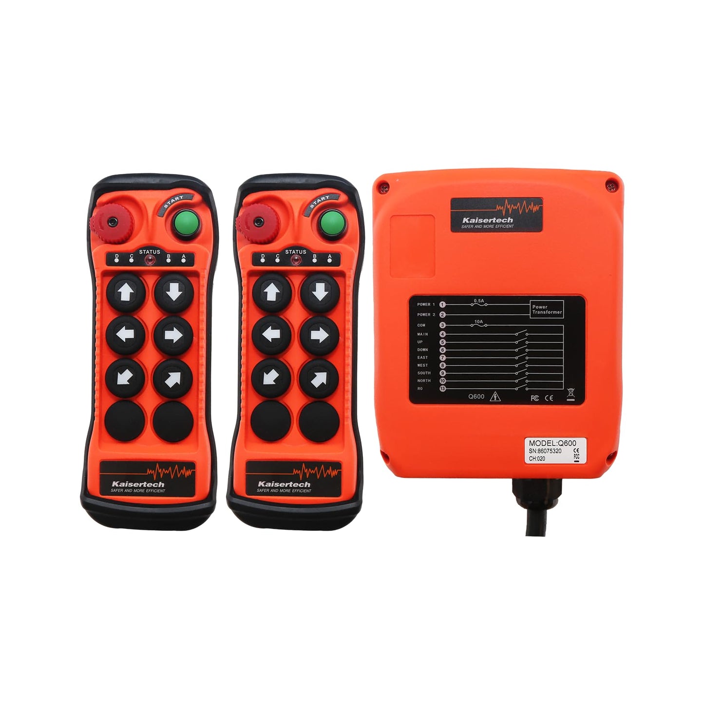 Q600 6 Buttons Industrial Wireless Remote Control, Single Speed Crane Hoist Controller for Electric Hoists, Overhead Cranes, Construction Machinery, Concrete Trucks (Q600-ACDC12-24V 2T1R)