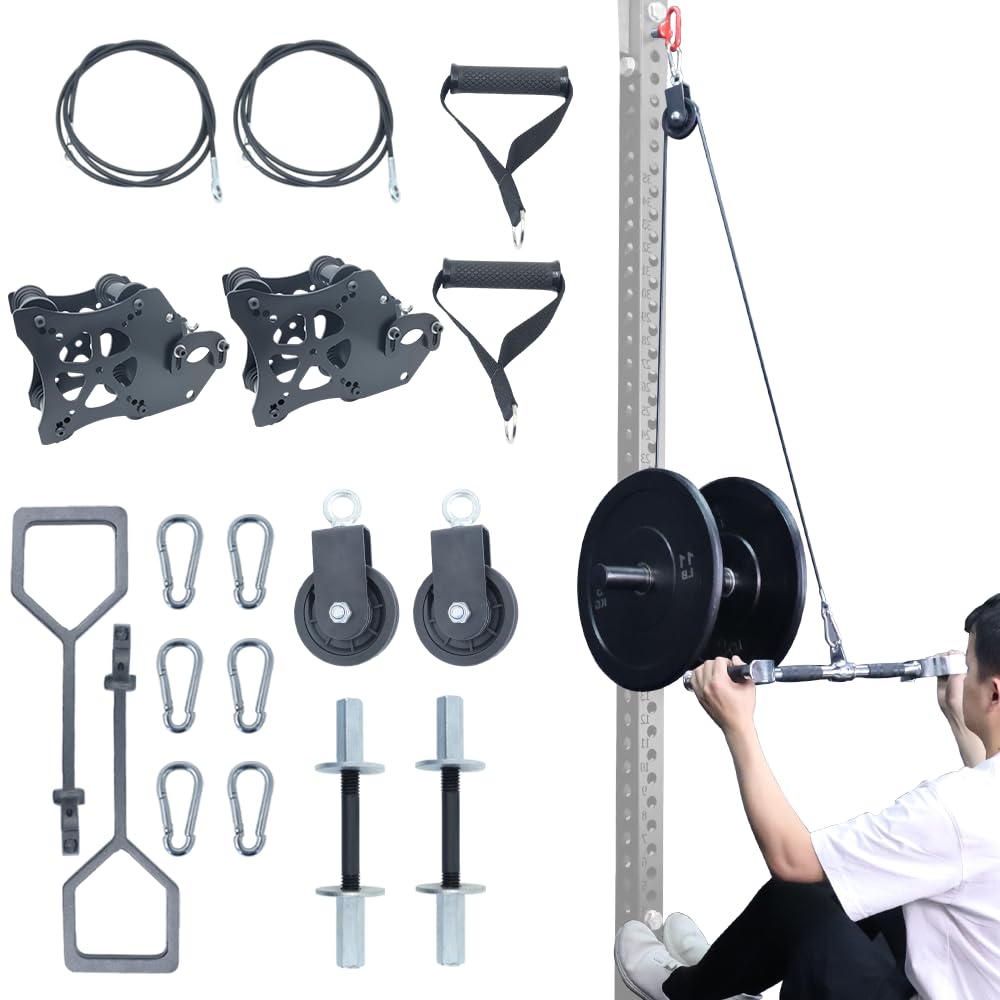 Pulley System Gym Power Rack Attachments Smith Machine Attachments Cable Pulley Attachments for Gym Home Cable Crossover Bench Press Deep Squat for 2" Olympic Barbell 2" Weight Plate (Set-B1)