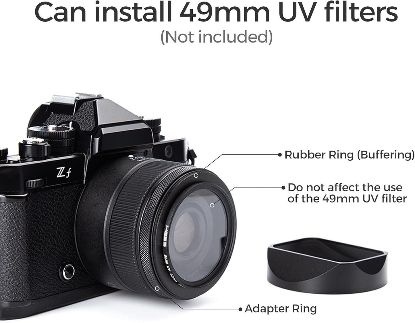 49mm X100V/X100VI Metal Square Lens Hood (with Cover) with UV Filter Adapter Ring Compatible with for Fujifilm
