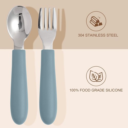Eascrozn Toddler Utensils - Kids Silverware Set with Silicone Handles | 18/8 Stainless Steel, 6 Pack
