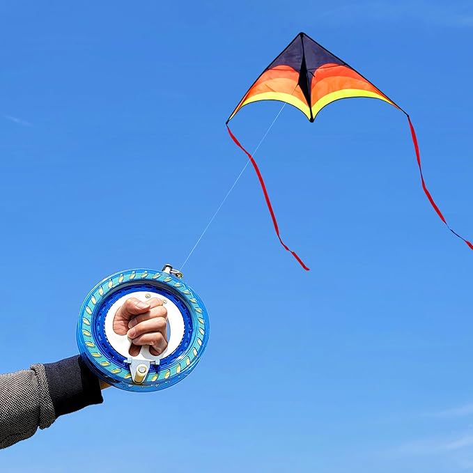 Large Delta Kite Easy to Fly with Kite Reel Set, Beach Kite & Kite Spool for Kids & Adults, Single Line Triangle Kite with 7.1 Inch Kite Wheel Kit