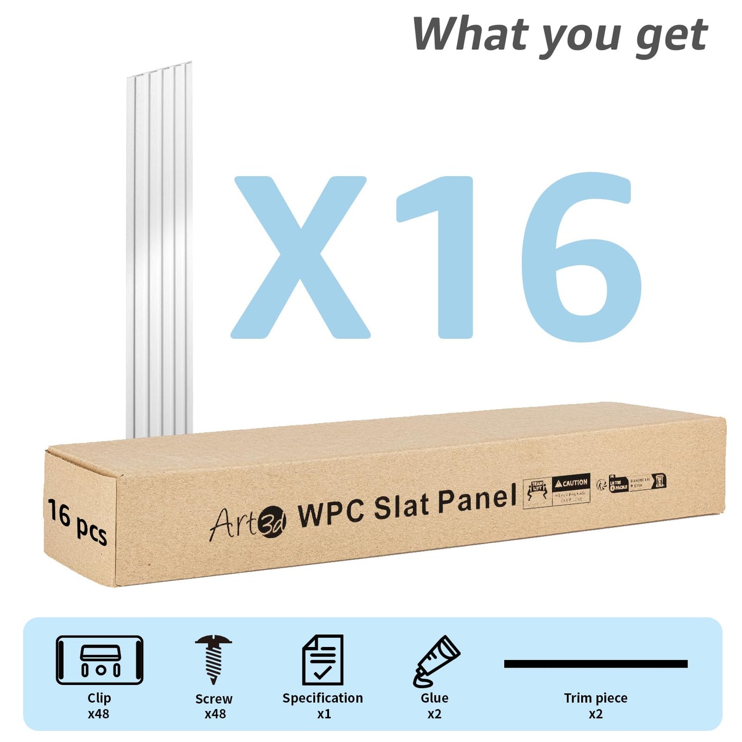 Art3d WPC Wainscoting Panels, 16-Pack 48 x 6 Inch 3D Wall Accents for Interior Wall Decor, Living Room, Bedroom, White