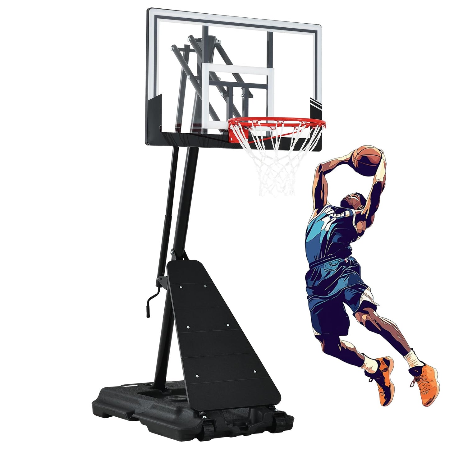 Basketball Hoop Outdoor,Portable Basketball Hoop with Impact Resistant PC Backboard,10FT Height Quickly Adjustable Basketball Goal System with Rebound Plate (White and Black, 43 inch Backboard)