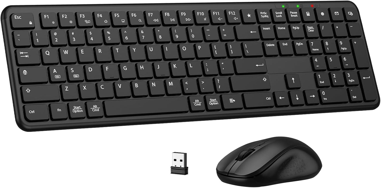 EAYBLLY 2.4G Set Wireless Keyboard and Mouse Combo, Full-Size Silent Ergonomic Keyboard and Mouse, Sleep Mode, Long